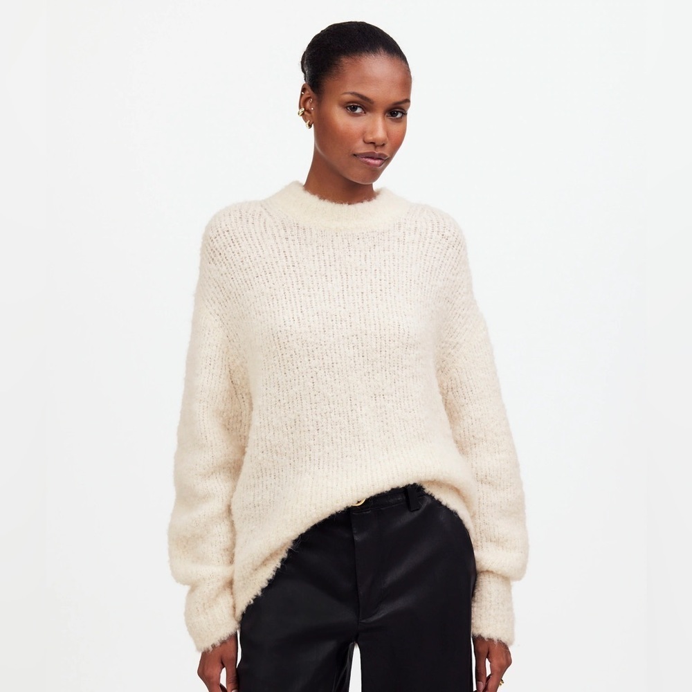 NWT Madewell Wool-Alpaca Blend Bouclé-Knit Oversized Sweater Alabaster SZ medium - Picture 1 of 10